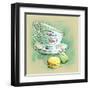 Painted Watercolor French Dessert Macaroons and Tea Cups-lozas-Framed Art Print