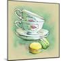 Painted Watercolor French Dessert Macaroons and Tea Cups-lozas-Mounted Art Print