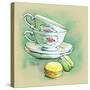 Painted Watercolor French Dessert Macaroons and Tea Cups-lozas-Stretched Canvas