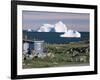 Painted Wooden Fisherman's House in Front of Icebergs in Disko Bay, Disko Island, Greenland-Tony Waltham-Framed Photographic Print