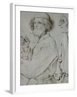 Painter and Patron (With Brueghel's Self-Portrait), Drawing-Pieter Bruegel the Elder-Framed Giclee Print