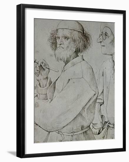 Painter and Patron (With Brueghel's Self-Portrait), Drawing-Pieter Bruegel the Elder-Framed Giclee Print