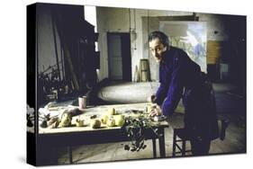 Painter Balthus at Work in His Studio in the Chateau de Chassy-Loomis Dean-Stretched Canvas