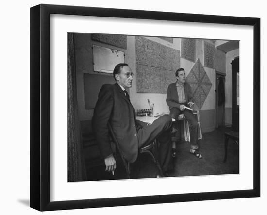 Painter Brion Gysin, Shown W His Paintings in Hotel Room in with Writer William S. Burroughs-Loomis Dean-Framed Photographic Print