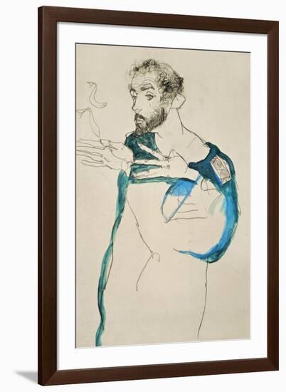 Painter Gustav Klimt in His Blue Painter's Smock, 1913-Egon Schiele-Framed Giclee Print