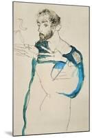 Painter Gustav Klimt in His Blue Painter's Smock, 1913-Egon Schiele-Mounted Premium Giclee Print