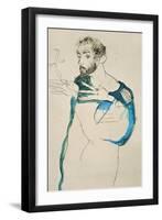 Painter Gustav Klimt in His Blue Painter's Smock, 1913-Egon Schiele-Framed Premium Giclee Print