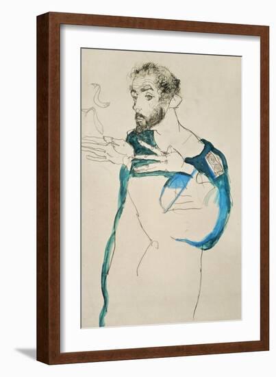 Painter Gustav Klimt in His Blue Painter's Smock, 1913-Egon Schiele-Framed Giclee Print