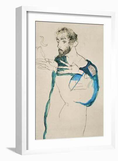 Painter Gustav Klimt in His Blue Painter's Smock, 1913-Egon Schiele-Framed Giclee Print