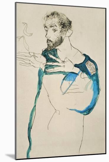 Painter Gustav Klimt in His Blue Painter's Smock, 1913-Egon Schiele-Mounted Giclee Print