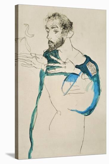 Painter Gustav Klimt in His Blue Painter's Smock, 1913-Egon Schiele-Stretched Canvas