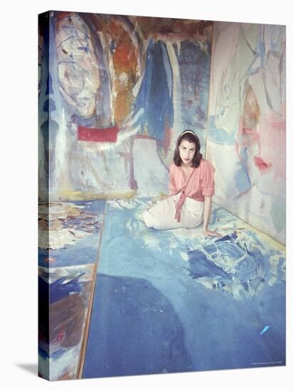 Painter Helen Frankenthaler Sitting Amidst Her Art in Her Studio-Gordon Parks-Stretched Canvas