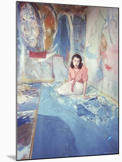 Painter Helen Frankenthaler Sitting Amidst Her Art in Her Studio-Gordon Parks-Mounted Premium Photographic Print