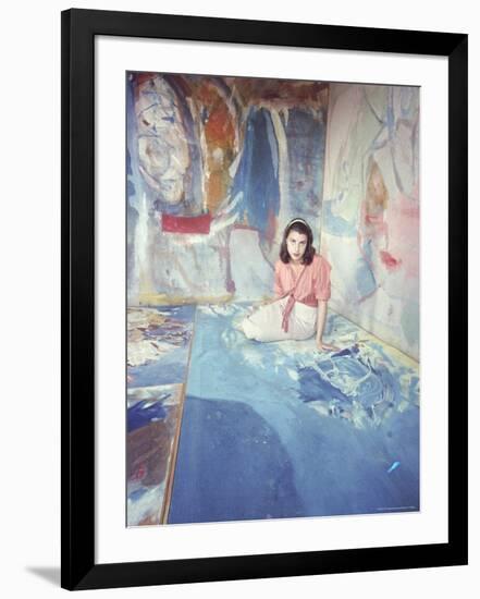 Painter Helen Frankenthaler Sitting Amidst Her Art in Her Studio-Gordon Parks-Framed Premium Photographic Print