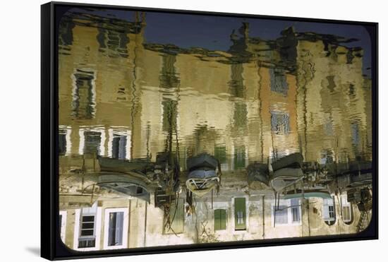 Painter is Reflected in River or Canal at Martigues, a Mediterranean Fishing Village-Walter Sanders-Framed Stretched Canvas