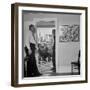 Painter Jackson Pollock Standing in Doorway Near One of His Paintings-Martha Holmes-Framed Premium Photographic Print