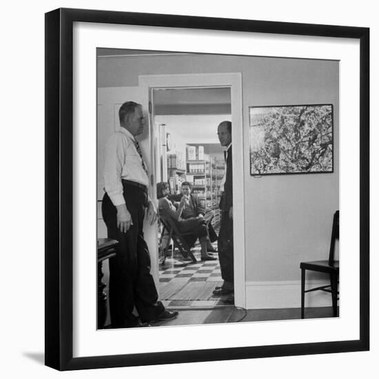 Painter Jackson Pollock Standing in Doorway Near One of His Paintings-Martha Holmes-Framed Premium Photographic Print