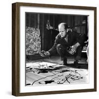 Painter Jackson Pollock Working in His Studio, Cigarette in Mouth, Dropping Paint Onto Canvas-Martha Holmes-Framed Photographic Print