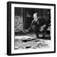 Painter Jackson Pollock Working in His Studio, Cigarette in Mouth, Dropping Paint Onto Canvas-Martha Holmes-Framed Photographic Print
