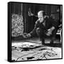 Painter Jackson Pollock Working in His Studio, Cigarette in Mouth, Dropping Paint Onto Canvas-Martha Holmes-Framed Stretched Canvas