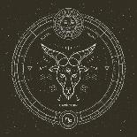 Vintage Thin Line Sagittarius Zodiac Sign Label. Retro Vector Astrological Symbol, Mystic, Sacred G-painterr-Art Print