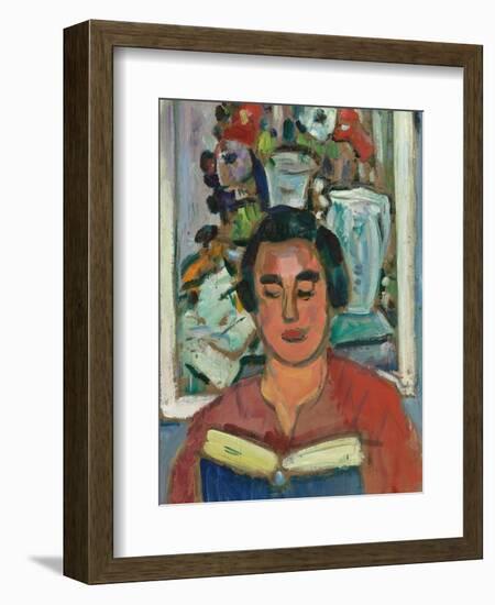 Painting and Book (Portrait of Miss Jean Mccaig)-George Leslie Hunter-Framed Giclee Print