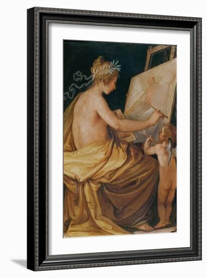 Painting, Assisted by a Cherub, Depicting Fame-Giovanni Mannozzi-Framed Giclee Print