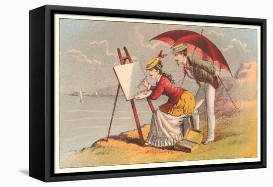 Painting at the Seashore-null-Framed Stretched Canvas