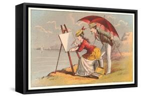 Painting at the Seashore-null-Framed Stretched Canvas