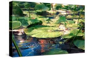 Painting Beautiful Showing Lotus Leaves in Pond,Illustration-Tithi Luadthong-Stretched Canvas