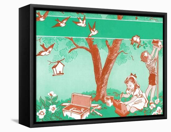 Painting Birdhouses - Jack & Jill-Janet Smalley-Framed Stretched Canvas