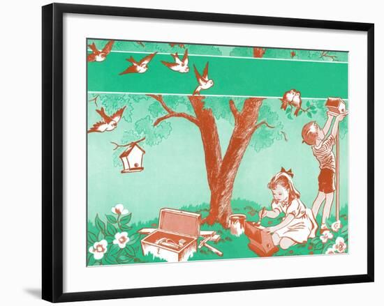 Painting Birdhouses - Jack & Jill-Janet Smalley-Framed Giclee Print