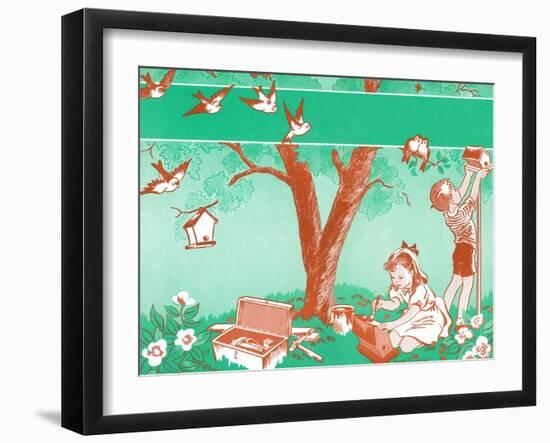 Painting Birdhouses - Jack & Jill-Janet Smalley-Framed Giclee Print