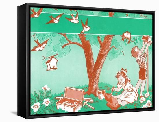 Painting Birdhouses - Jack & Jill-Janet Smalley-Framed Stretched Canvas