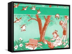 Painting Birdhouses - Jack & Jill-Janet Smalley-Framed Stretched Canvas