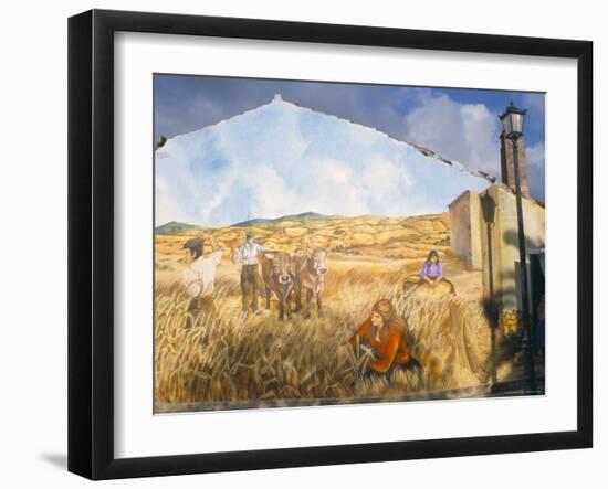Painting by Pina Monne on Side of House, Tinnura Village, Sardinia-Ken Gillham-Framed Photographic Print