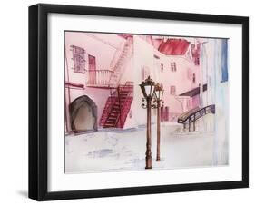 Painting City Street Romantic Light in Pink.-Iriana Shiyan-Framed Art Print