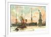 Painting, Cunard Line Ship Passing Statue of Liberty, New York City-null-Framed Premium Giclee Print