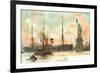 Painting, Cunard Line Ship Passing Statue of Liberty, New York City-null-Framed Premium Giclee Print