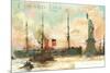 Painting, Cunard Line Ship Passing Statue of Liberty, New York City-null-Mounted Premium Giclee Print