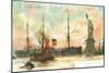 Painting, Cunard Line Ship Passing Statue of Liberty, New York City-null-Mounted Art Print