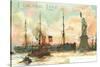 Painting, Cunard Line Ship Passing Statue of Liberty, New York City-null-Stretched Canvas