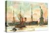 Painting, Cunard Line Ship Passing Statue of Liberty, New York City-null-Stretched Canvas