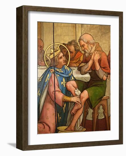 Painting Depicting St. Louis Washing a Pauper's Feet in Notre-Dame De Paris Cathedral Treasure Muse-Godong-Framed Photographic Print