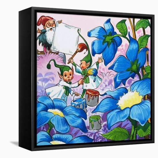 Painting Flowers-English School-Framed Stretched Canvas