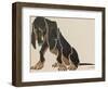 Painting in Black and Brown Colours of a Sitting Dachshund Gazing-L. Rohlwein-Framed Photographic Print