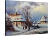 Painting, Landscape of Old Winter Village-Yarikart-Stretched Canvas