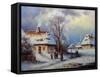 Painting, Landscape of Old Winter Village-Yarikart-Framed Stretched Canvas