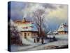 Painting, Landscape of Old Winter Village-Yarikart-Stretched Canvas