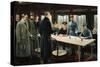 Painting of Allied nation delegates awaiting the German delegation aboard a train.-Vernon Lewis Gallery-Stretched Canvas